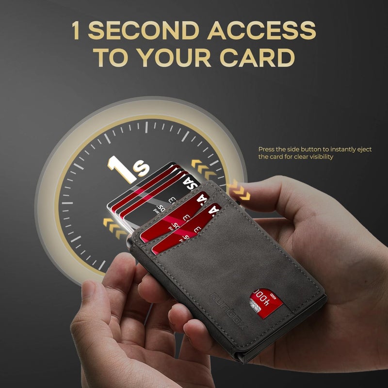 RUNBOX Slim Card Wallet for Men with ID Window – Minimalist RFID Wallet, Pop-Up Function, Ultra Thin Design, Metal Business Card Case Holds 8+ Cards, Gifts for Men, Men's Accessories - Image 3